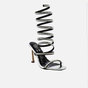 De Blossom Women Shoes Kylie Silver Metallic Rhinestone Wrap Heels Size 6.5